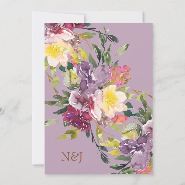 Invitation Elégant couleur brillant Loose Aquarelle Floral (Dos)