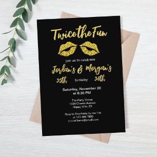 Invitation Elégant Couples Black Gold Baisers Rejoignez Anniv