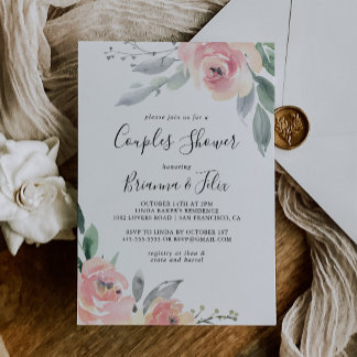 Invitation Élégant Couples Florales Rose-Blush Douche