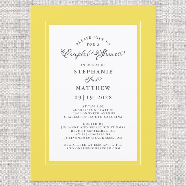 Invitation Elégant Couples Mariage Jaune & Blanc Douche (Créateur téléchargé)