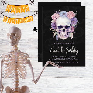 Invitation Elégant crâne et floral gothique Halloween Anniver