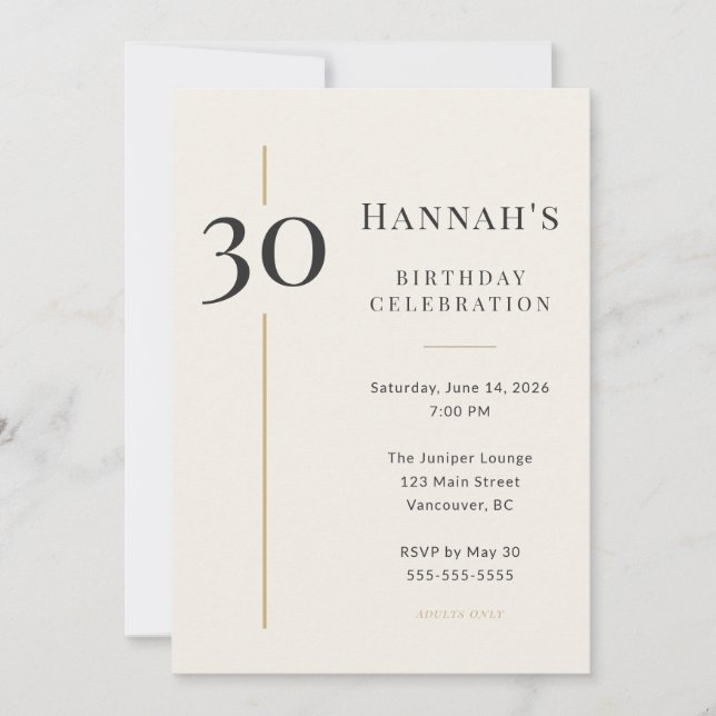 Invitation Elegant Cream & Gold 30th Birthday (Devant)