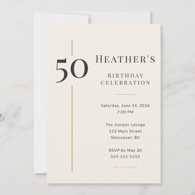 Invitation Elegant Cream & Gold 50th Birthday (Devant)