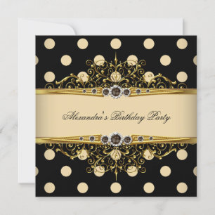 Invitation Elégant Crème Beige Or Noir Pois Anniversaire 2