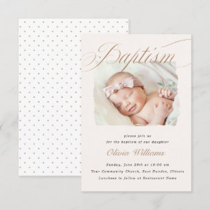 Invitation Élégant crème Dusty pétoncles Christening Baptême 