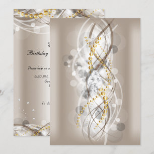 Invitation Élégant Crème Or Diamant Bijou Soirée Longue