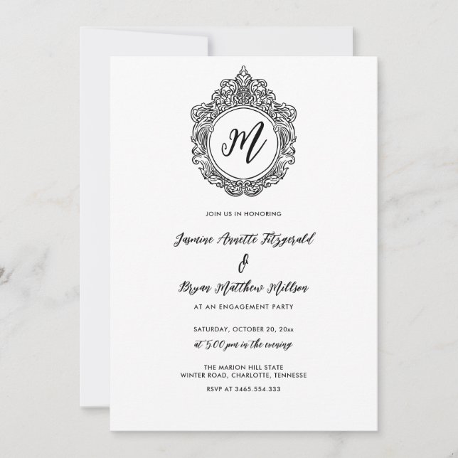 Invitation Élégant Crest Engagement Party Chic (Devant)