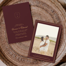 Elegant Crest Monogram Burgundy and Gold Wedding