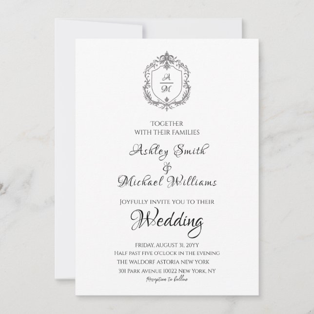 Invitation Élégant crête minimaliste Mariage de monogramme of (Devant)