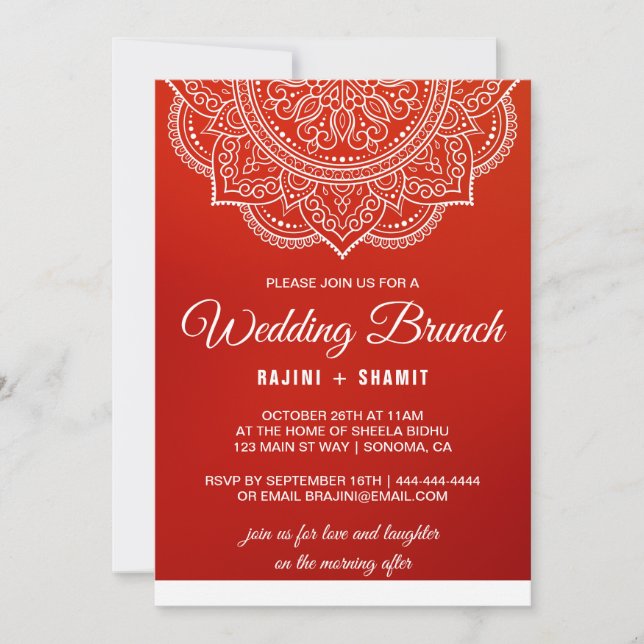 Invitation Élégant Crimson blanc Mariage Paisley Brunch (Devant)
