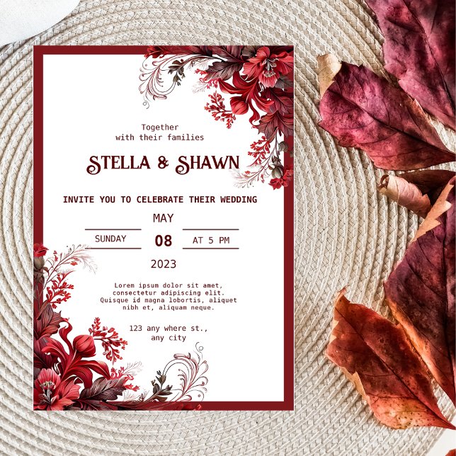 Invitation Élégant Crimson Blooms : Un Amour Blossom Invitati (Créateur téléchargé)