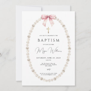 Invitation Elégant Croix d'or et peals fille Baptême
