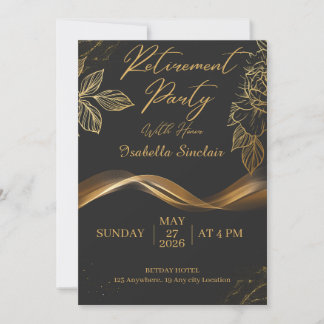 Invitation Elegant Customizable Gold Floral Retirement Party 