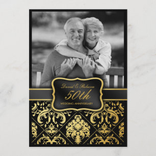 Invitation Élégant Damas d'or 50e anniversaire Mariage
