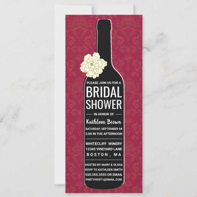 Invitation Elegant Damask | Fête des mariées du vin rouge (Devant)