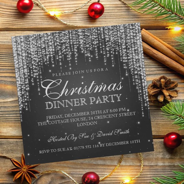 Invitation Élégant Dazzle Noël Fête Noir (Elegant Dazzle Christmas Holiday Party Black Invitation)