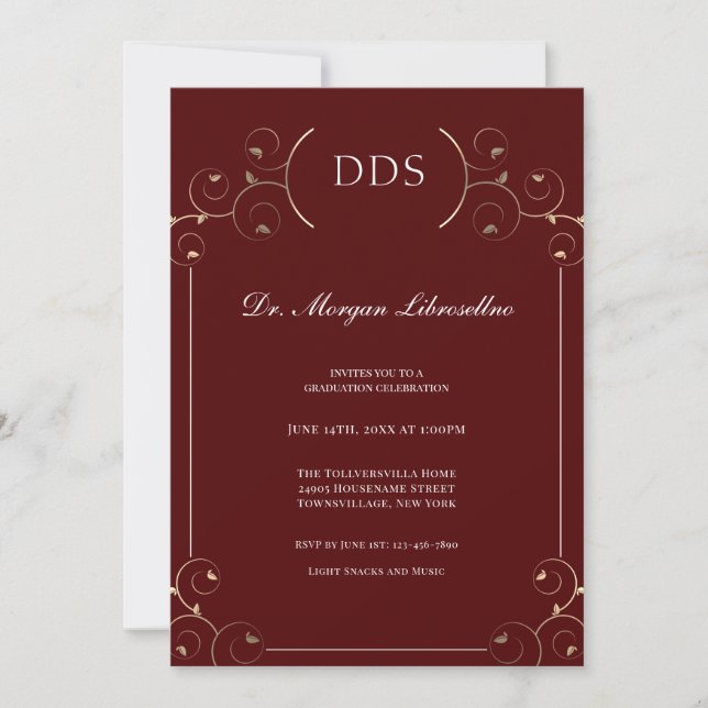 Invitation Élégant DDS Gold Burgundy Graduation (Devant)