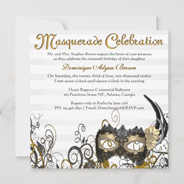 Invitation élégant de remous de mascarade [or] (Devant)