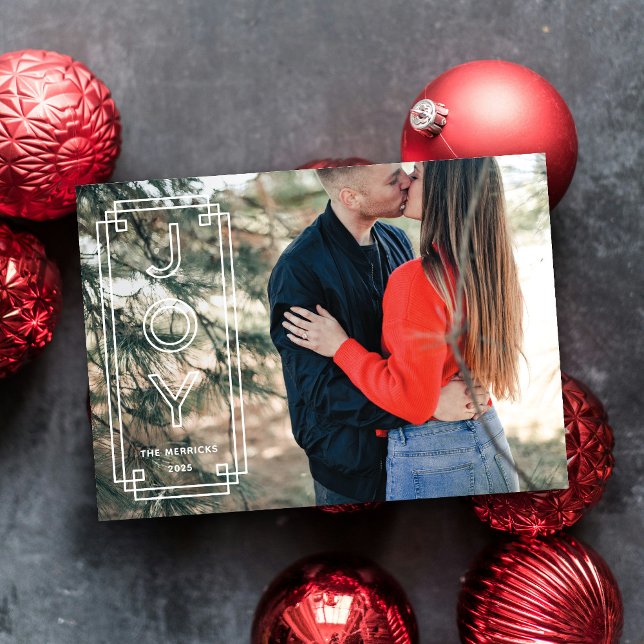 Invitation Elegant Deco Joy Frame Full Photo Holiday Card (Créateur téléchargé)