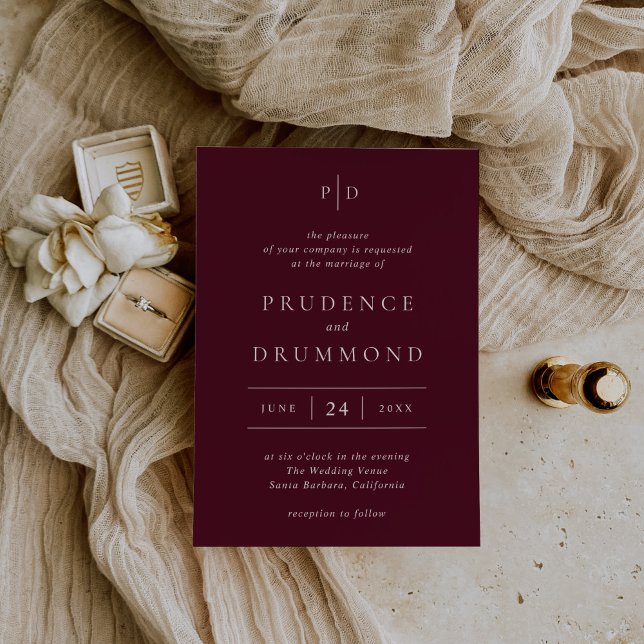 Invitation Elegant Deep Burgundy Classic Wedding (Créateur téléchargé)