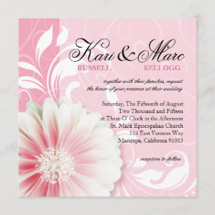 Invitation Élégant défilement de marguerite fleurit   rose