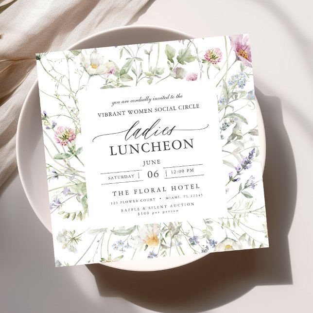 Invitation Élégant déjeuner de charité Fleurs sauvages florau (Créateur téléchargé)