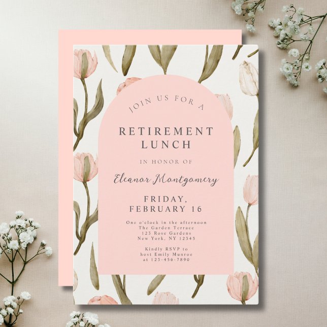 Invitation Élégant déjeuner de retraite rose floral (Créateur téléchargé)
