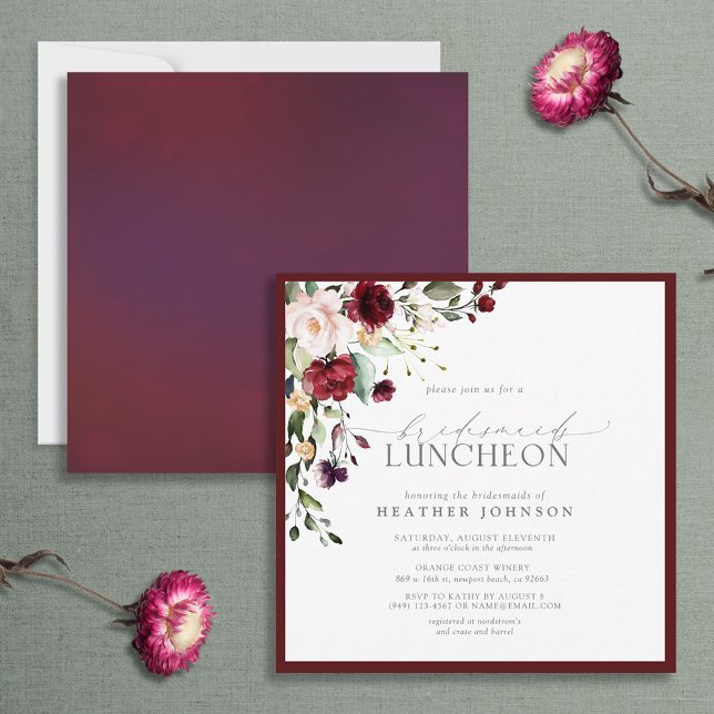 Invitation Élégant déjeuner floral de Bourgogne (Créateur téléchargé)