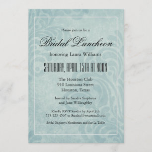 Invitation Élégant déjeuner nuptial bleu Damas