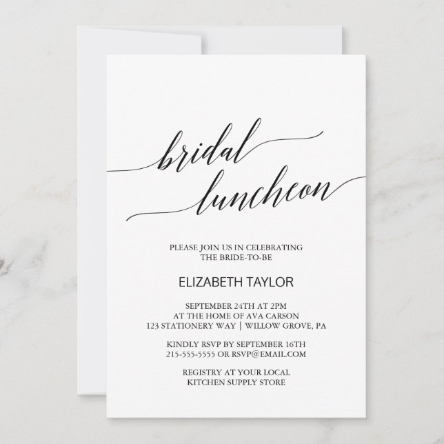 Invitation Élégant déjeuner nuptial de calligraphie noire (Devant)