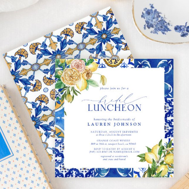 Invitation Élégant déjeuner nuptial floral citron méditerrané (Créateur téléchargé)