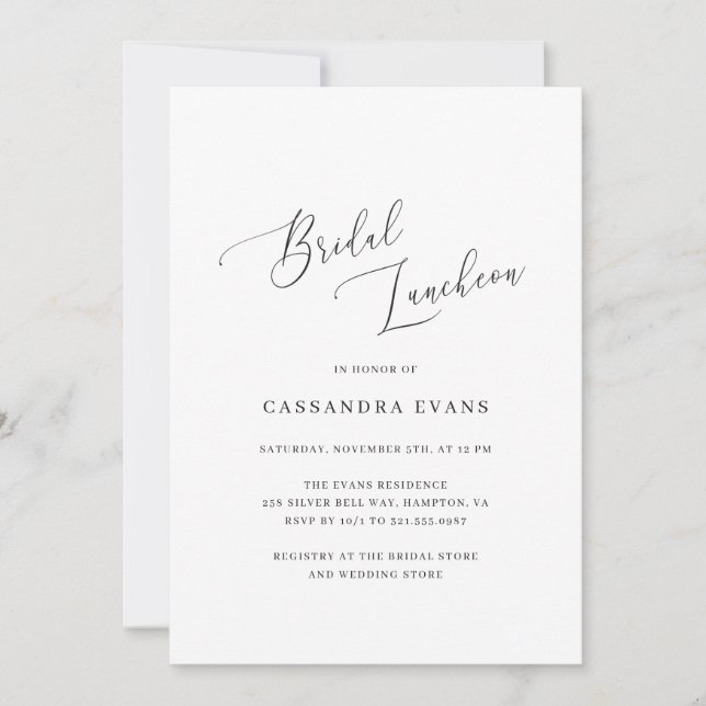 Invitation Élégant déjeuner nuptial noir et blanc simple (Devant)