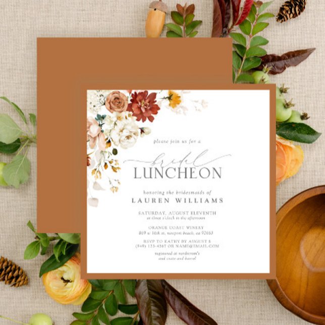 Invitation Élégant déjeuner nuptial rouille florale orange (Créateur téléchargé)