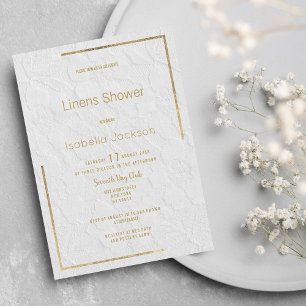 Invitation Élégant dentelle de fleurs en lin blanc or Shower 