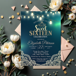 Invitation Élégant dentelle,Lumières,Tiare,Fête Sweet 16