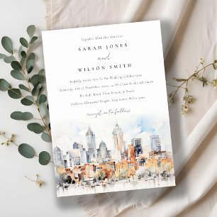Invitation Elégant Denver Colorado Skyline Watercolor Mariage