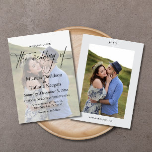 Invitation élégant design chic script 2 photos mariage
