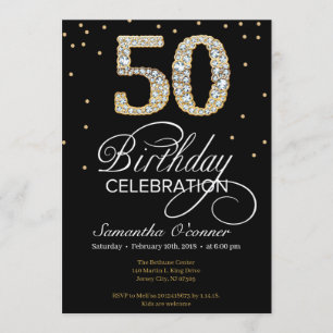 Invitation Elégant diamant or noir 50e anniversaire