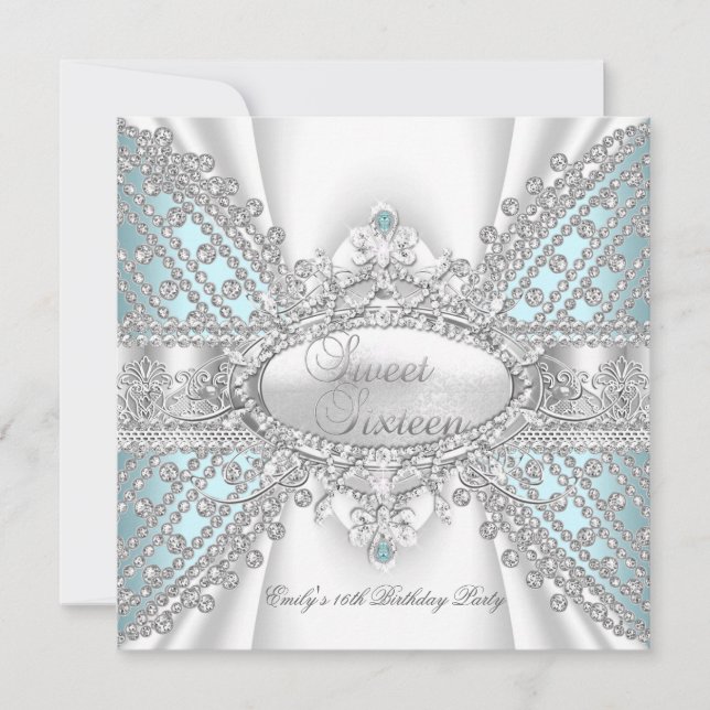 Invitation Élégant Diamant Turquoise Sweet 16 Seize Invitatio (Devant)