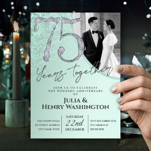 Invitation Élégant Diamant Vert 75e Anniversaire de Mariage