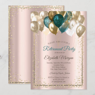 Invitation Élégant Diamants Ballons Rose Gold Retraite
