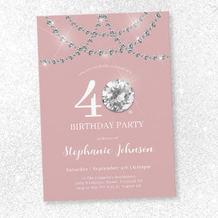 Invitation Elégant Diamants Blush Pink 40e fête d'anniversair