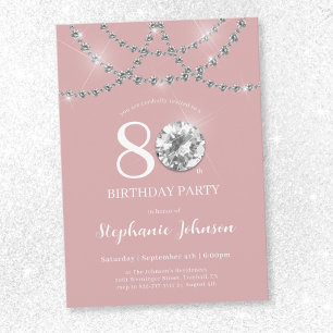 Invitation Elégant Diamants Blush Pink 80e fête d'anniversair