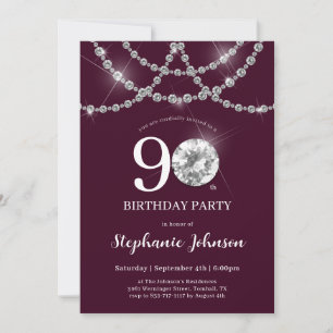 Invitation Elégant Diamants Bourgogne 90e anniversaire fête