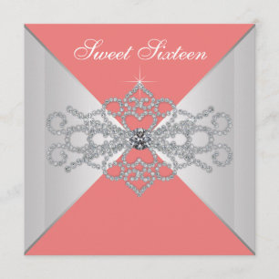 Invitation Élégant Diamants Corail Sweet 16 Fête d'anniversai