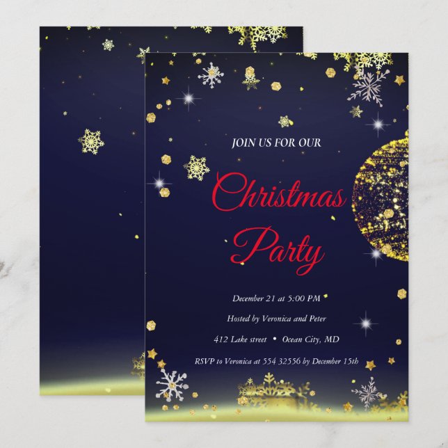Invitation Elégant Diamants Noirs Étoiles Noël (Devant / Derrière)