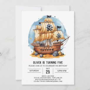 Invitation Élégant Digital Fun Pirate Anniversaire