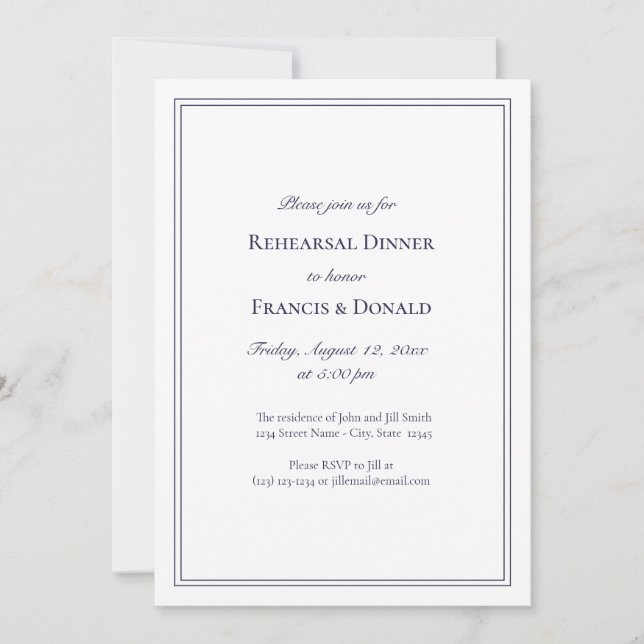 Invitation Élégant dîner de répétition bleu de la Marine Invi (Devant)