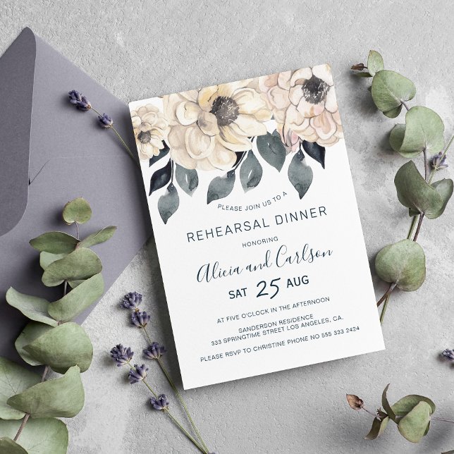 Invitation Elégant dîner de répétition botanique aquarelle (Créateur téléchargé)