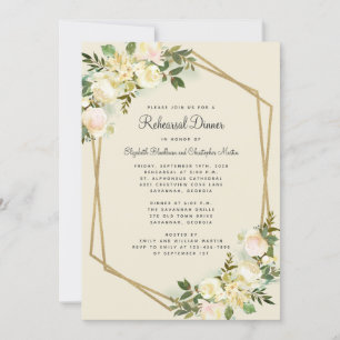 Invitation Élégant dîner de répétition d'or Mariage Floral